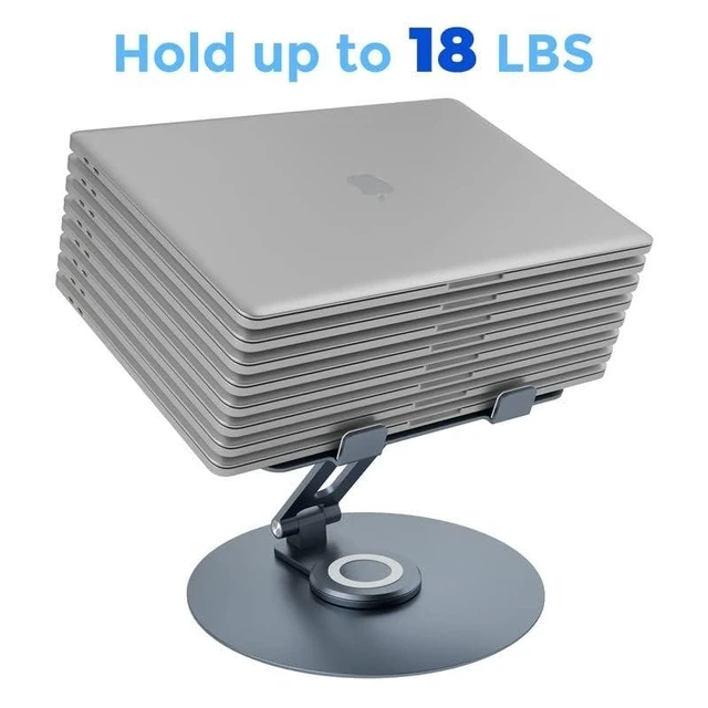 Alt view image 10 of 10 - Swivel Laptop Stand for Desk, Adjustable Height Aluminum Computer Stand with 360 Rotating Base, Foldable Ergonomic Riser, Portable Laptop Holder Compatible with MacBook, All Laptops 10-17'', Grey