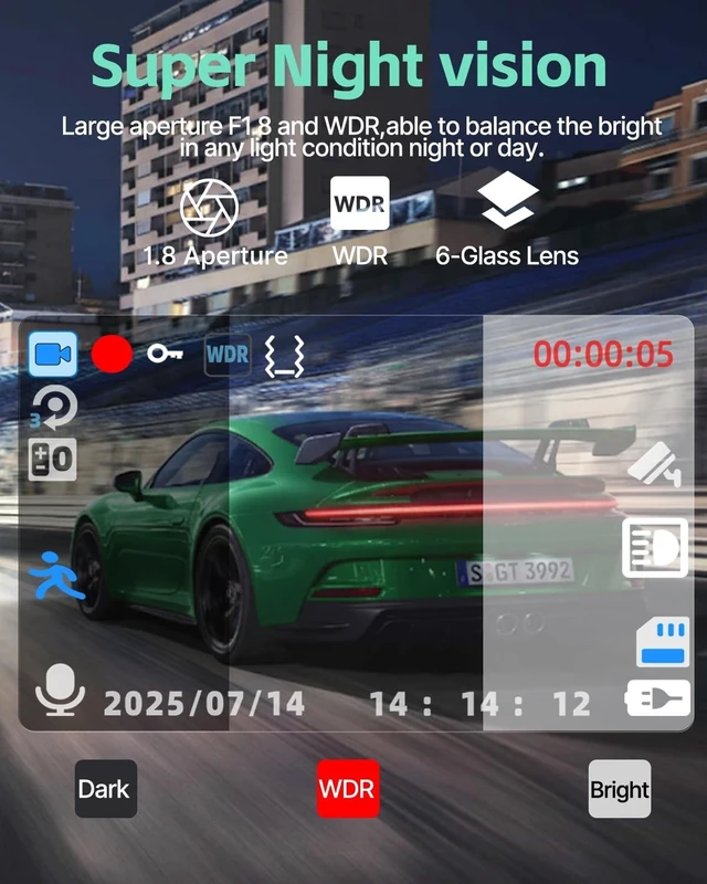 Alt view image 10 of 10 - Dash Cam Front Rear and Inside, 3 Channel Dual Dash Camera for Cars W/ 64GB Card,1080P Dashcam Front with Night Vision,Loop Recording,G-Sensor,24H Park Monitor