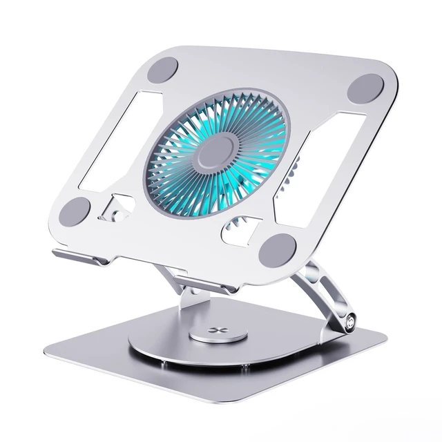 Alt view image 6 of 10 - SHUWEI Laptop Cooling Stand with 3 Speed Fan, Adjustable Height & Angle, 360 Rotation Base, Carbon Steel Framework, Ultra-Quiet & Super Sturdy for up to 16Laptop - Silver