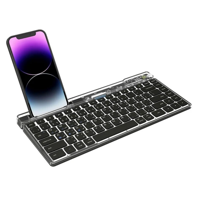 Alt view image 6 of 10 - JOMAA Transparent Wireless Keyboard with Bluetooth & 2.4G, Silent Scissor-Key Rechargeable Keyboard with Phone Tablet Stand Holder, Ergonomic Design for PC Laptop Desktop Mac Tablet (Black)