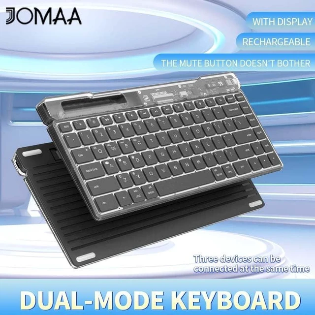 Alt view image 7 of 10 - JOMAA Transparent Wireless Keyboard with Bluetooth & 2.4G, Silent Scissor-Key Rechargeable Keyboard with Phone Tablet Stand Holder, Ergonomic Design for PC Laptop Desktop Mac Tablet (Black)