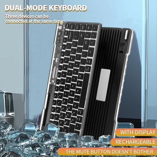Alt view image 8 of 10 - JOMAA Transparent Wireless Keyboard with Bluetooth & 2.4G, Silent Scissor-Key Rechargeable Keyboard with Phone Tablet Stand Holder, Ergonomic Design for PC Laptop Desktop Mac Tablet (Black)
