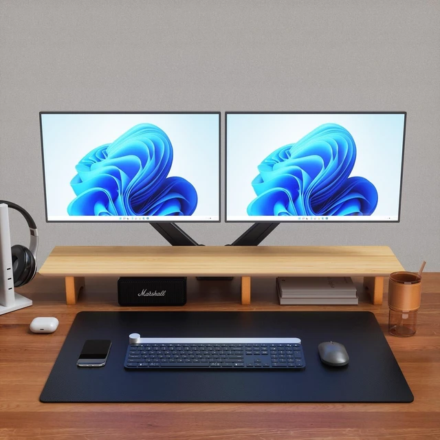 Alt view image 8 of 10 - Aothia Large Dual Monitor Stand Riser, Solid Wood Desk Shelf with Eco Cork Legs for Laptop Computer/TV/PC/Printers, Perfect Desktop Stands Organizer with Underneath Storage for Office Accessories