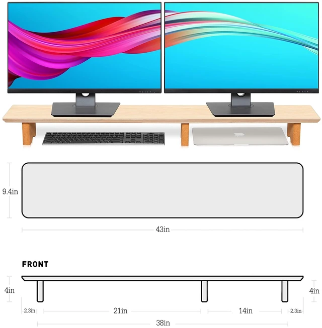 Alt view image 9 of 10 - Aothia Large Dual Monitor Stand Riser, Solid Wood Desk Shelf with Eco Cork Legs for Laptop Computer/TV/PC/Printers, Perfect Desktop Stands Organizer with Underneath Storage for Office Accessories