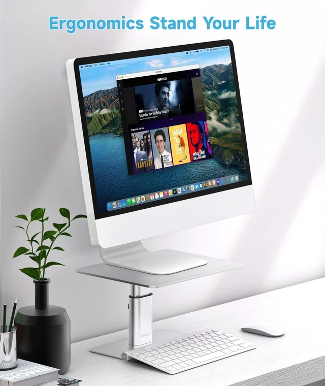 Alt view image 7 of 10 - BoYata Monitor Riser Stand, Adjustable Height Metal Desktop Stand Storage Organizer Compatible with TV, PC, Laptop, Computer, iMac, and All Screen Display-Silver