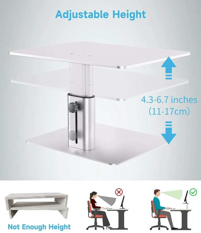Alt view image 9 of 10 - BoYata Monitor Riser Stand, Adjustable Height Metal Desktop Stand Storage Organizer Compatible with TV, PC, Laptop, Computer, iMac, and All Screen Display-Silver