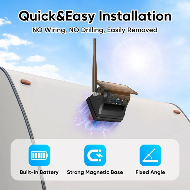 Alt view image 6 of 6 - Portable 1080P Solar Magnetic Wireless Backup Camera with IR Night Vision, Easy Install Waterproof No Drilling, Rechargeable RV Camera 9900mAh Battery&Solar Panel for MYPIN Wireless Backup Camera kit