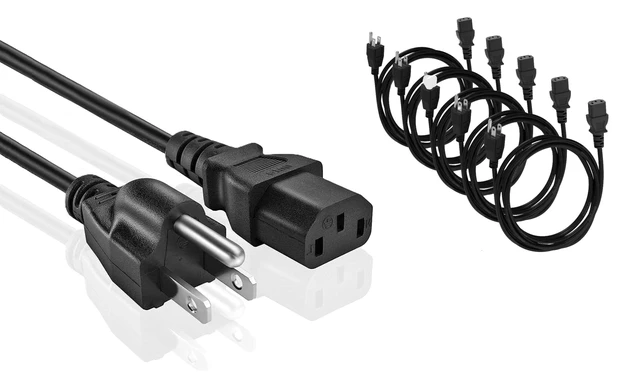 Alt view image 6 of 10 - 15ft. Universal PC Power Cord - 5 Pack- 3 Prong AC Power Cable Replacement for Computer, Monitor, Scanner, Printer - IEC 320 C13 to NEMA 5-15P, 18awg, 125V 10 Amp (15-Feet)