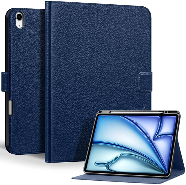 Alt view image 6 of 10 - Thryxop Genuine Leather Case for iPad Air 13 inch M4 2026/M3 2025/M2 2024, with Pencil Holder and Adjustable Stand, Magnetic Closure, Auto Wake/Sleep Cover ^^ Blue