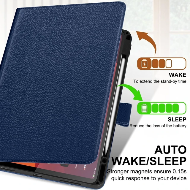 Alt view image 8 of 10 - Thryxop Genuine Leather Case for iPad Air 13 inch M4 2026/M3 2025/M2 2024, with Pencil Holder and Adjustable Stand, Magnetic Closure, Auto Wake/Sleep Cover ^^ Blue
