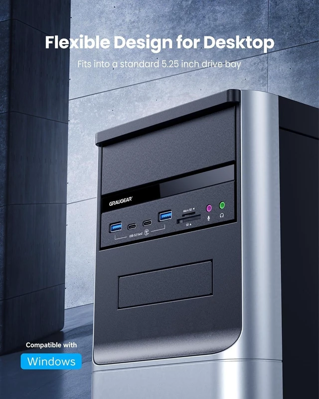 Alt view image 8 of 10 - GRAUGEAR 5.25 Inch 10Gbps USB 3.2 PC Front Panel Card Reader with Audio Ports, SD/microSD Internal Card Reader, USB3.2 Type-E Key-A 20-Pin Header & USB3.0 Header & 15-Pin SATA Power Connector Required