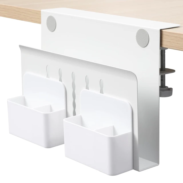 Alt view image 6 of 10 - MAXECHO Desk Side Storage, Under Desk Laptop Mount, Table Side Hanging File Organizer, No Drill Clamp On Cable Management Tray, Laptop Holder with Magnetic Pen Holder for Office and Home, Load 22 Lbs