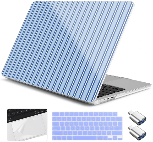 Alt view image 6 of 10 - Yebiseven for M4 MacBook Air 15 inch Case 2025 2024 2023 Released A3241 A3114 M3 A2941 M2, Hard Shell Laptop Case with Keyboard Cover & Trackpad Film & 2 OTG Adapters, Blue Stripes