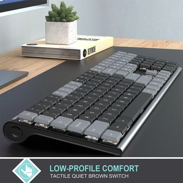 Alt view image 8 of 10 - Arteck Mechanical 2.4G USB Wireless Performance Keyboard, Tacktile Quiet Brown Switches, Stainless Steel Low Profile for PC/Desktop/Laptop/TV and Windows 11/10 Built in Rechargeable Battery Gray