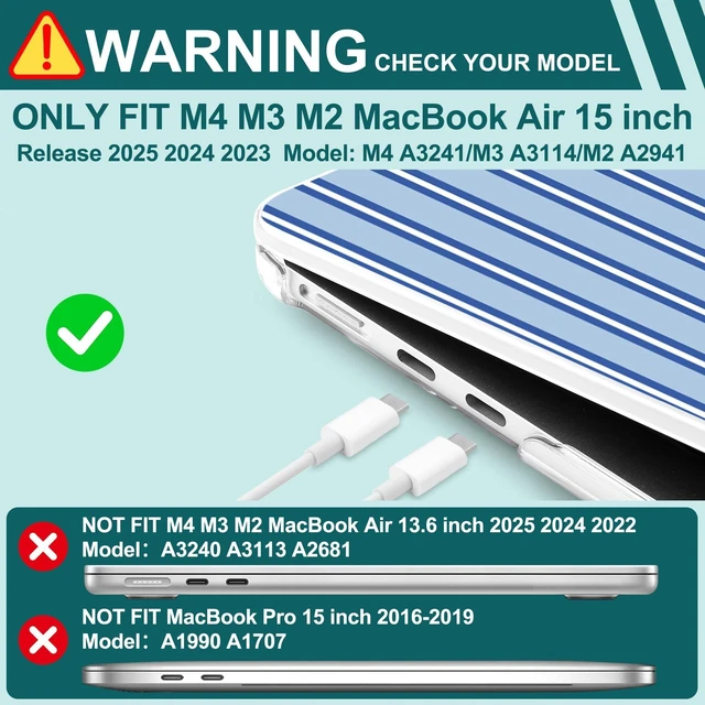 Alt view image 9 of 10 - Yebiseven for M4 MacBook Air 15 inch Case 2025 2024 2023 Released A3241 A3114 M3 A2941 M2, Hard Shell Laptop Case with Keyboard Cover & Trackpad Film & 2 OTG Adapters, Blue Stripes
