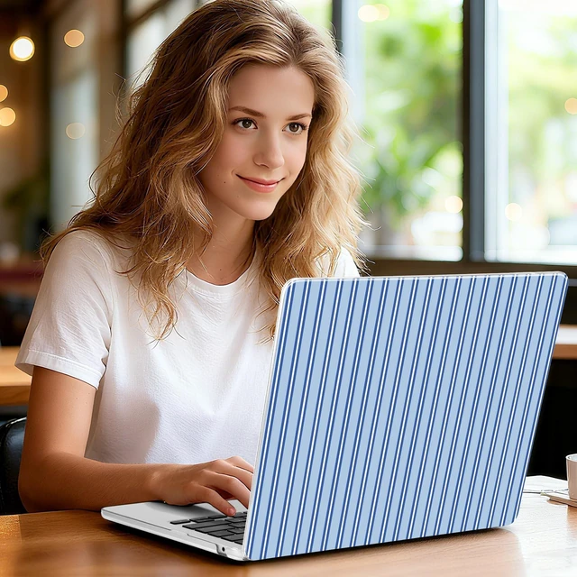 Alt view image 7 of 10 - Yebiseven for M4 MacBook Air 15 inch Case 2025 2024 2023 Released A3241 A3114 M3 A2941 M2, Hard Shell Laptop Case with Keyboard Cover & Trackpad Film & 2 OTG Adapters, Blue Stripes