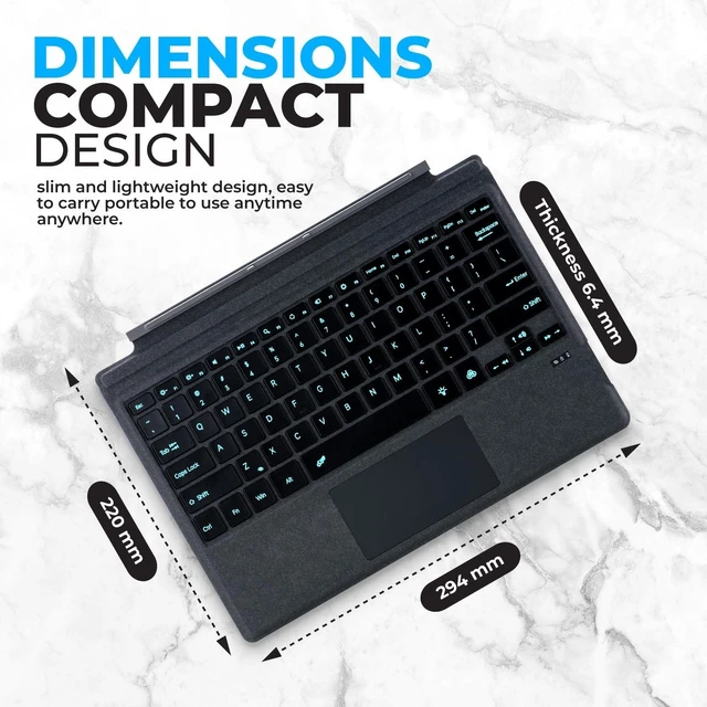 Alt view image 9 of 10 - Keyboard Type Cover for Microsoft Surface Pro 7+ / Pro 7/6 / 5/4 / 3, 12.3 inch, Ultra-Slim Bluetooth Multi-Touchpad Mouse Rechargeable, 7-Color LED Backlit (Charcoal with Backlit)