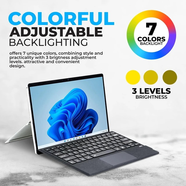 Alt view image 10 of 10 - Keyboard Type Cover for Microsoft Surface Pro 7+ / Pro 7/6 / 5/4 / 3, 12.3 inch, Ultra-Slim Bluetooth Multi-Touchpad Mouse Rechargeable, 7-Color LED Backlit (Charcoal with Backlit)