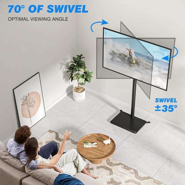 Alt view image 8 of 10 - Rfiver Swivel Floor TV Stand with Mount for 32-60 inch TVs up to 88 lbs, Height Adjustable Tall TV Stand with Wood Base, Saving Space Design for Bedroom, Living Room and Corner, Max VESA 400x400mm
