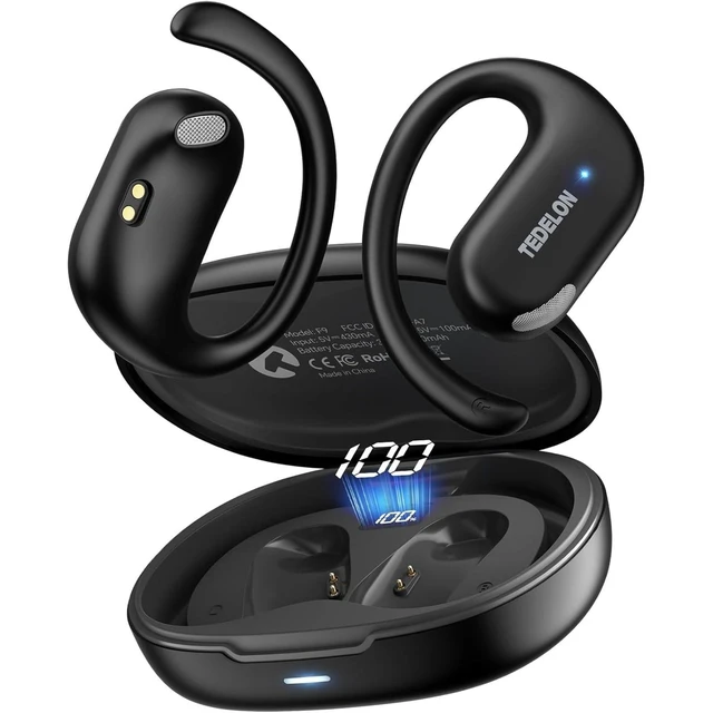 Alt view image 6 of 10 - Open Ear Earbuds, 50H Open Ear Headphones Bluetooth 5.4, IPX6 Open Ear buds Wireless with Adjustable Ear hook, Hi-res Stereo, AI Clear Call, Lightweight, Wireless Over Earbud for Workout
