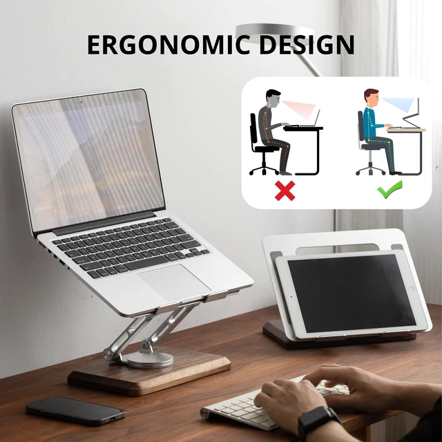 Alt view image 10 of 10 - muso wood Laptop Stand for Desk, Laptop Riser with 360 Rotating Walnut Base, Adjustable Laptop Stand, Ergonomic Wooden Laptop Ventilated Stand for 10 to 17.3 Inches Notebook PC Computer