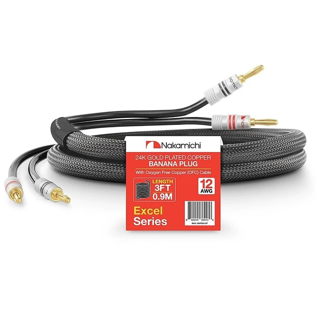 Alt view image 6 of 10 - Nakamichi 24k Gold Plated Banana Plugs with 12 AWG Speaker Cable 99.9% OFC
