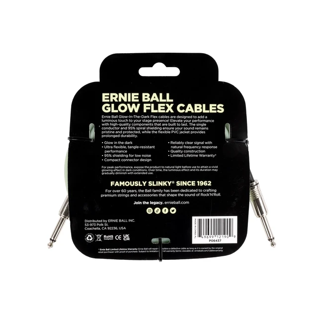 Alt view image 4 of 4 - Ernie Ball Flex Instrument Cable Straight/Straight 20ft - Glow in Dark (P06437)