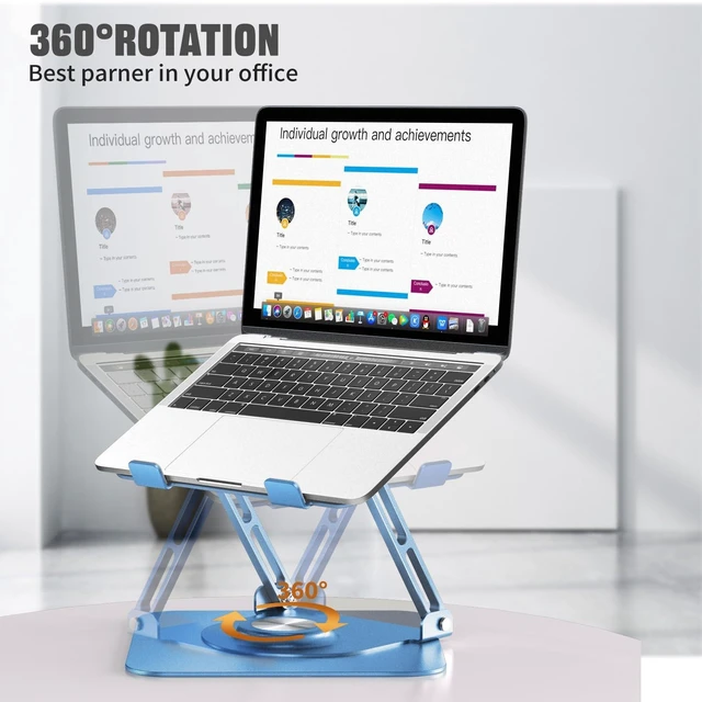 Alt view image 7 of 10 - JOYEKY Laptop Stand for Desk, Adjustable Computer Stand with 360 Rotating Base, Ergonomic Laptop Riser for Collaborative Work, Foldable & Portable Laptop Stand, fits for All 10-16" Laptops (Blue)