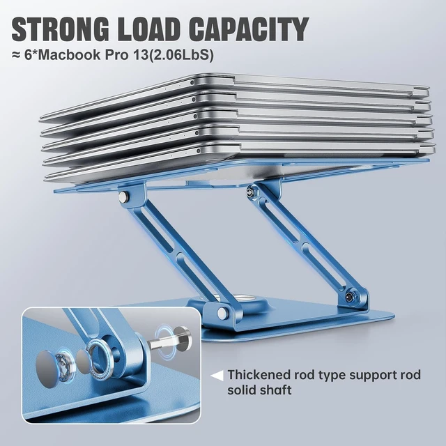 Alt view image 8 of 10 - JOYEKY Laptop Stand for Desk, Adjustable Computer Stand with 360 Rotating Base, Ergonomic Laptop Riser for Collaborative Work, Foldable & Portable Laptop Stand, fits for All 10-16" Laptops (Blue)
