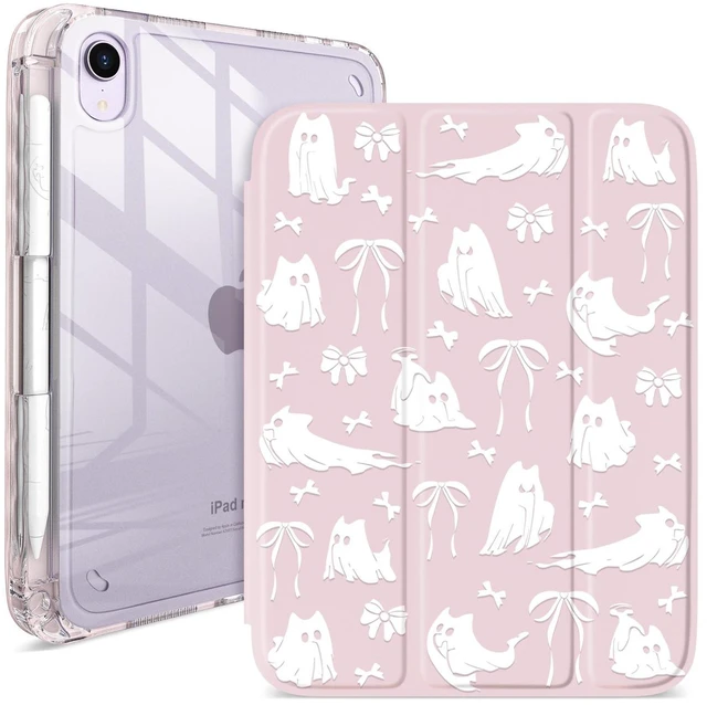 Alt view image 6 of 10 - Pelindrons Cartoon Halloween Ghost iPad mini 6/7 Case 8.3-Inch (2021/2024) Hot Cute Pattern Cover for Girls, Tri-Fold Stand, Auto Sleep/Wake, Aesthetic Girly Protective Accessories