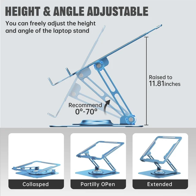 Alt view image 9 of 10 - JOYEKY Laptop Stand for Desk, Adjustable Computer Stand with 360 Rotating Base, Ergonomic Laptop Riser for Collaborative Work, Foldable & Portable Laptop Stand, fits for All 10-16" Laptops (Blue)