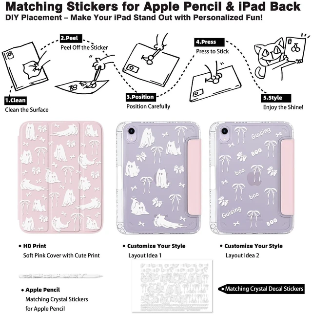 Alt view image 7 of 10 - Pelindrons Cartoon Halloween Ghost iPad mini 6/7 Case 8.3-Inch (2021/2024) Hot Cute Pattern Cover for Girls, Tri-Fold Stand, Auto Sleep/Wake, Aesthetic Girly Protective Accessories