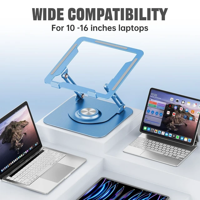 Alt view image 10 of 10 - JOYEKY Laptop Stand for Desk, Adjustable Computer Stand with 360 Rotating Base, Ergonomic Laptop Riser for Collaborative Work, Foldable & Portable Laptop Stand, fits for All 10-16" Laptops (Blue)