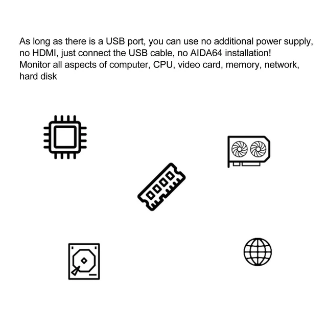 Alt view image 10 of 10 - Yunseity Computer Temp Monitor, AIDA64 PC CPU Hard Disk Real Time Data Monitor, 3.5 Inch USB Mini Screen PC Sensor Panel Display with USB Type C Port (Black)
