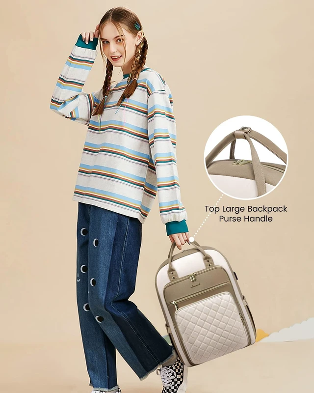 Alt view image 9 of 10 - LOVEVOOK Laptop Backpack for Women, Stylish Backpack Purse with USB Port for Travel Work Commuter, Lightweight Casual Daypacks, Nurse Teacher Computer Bag, College Bookbag, Fit 15.6" Laptop