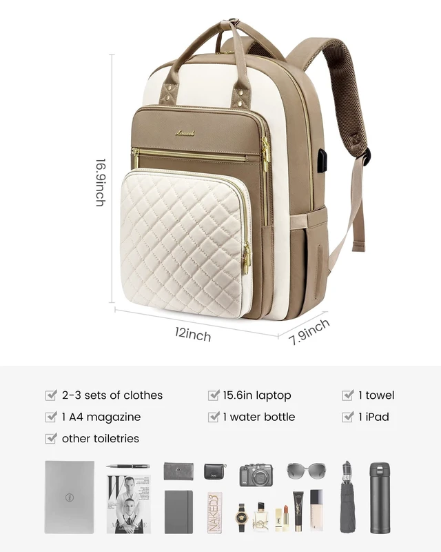 Alt view image 7 of 10 - LOVEVOOK Laptop Backpack for Women, Stylish Backpack Purse with USB Port for Travel Work Commuter, Lightweight Casual Daypacks, Nurse Teacher Computer Bag, College Bookbag, Fit 15.6" Laptop