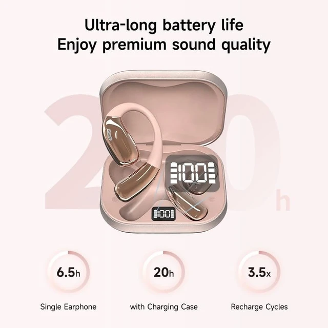 Alt view image 10 of 10 - LavChic A51 Open Ear Headphones, Wireless Earbuds with Bluetooth 6.0
