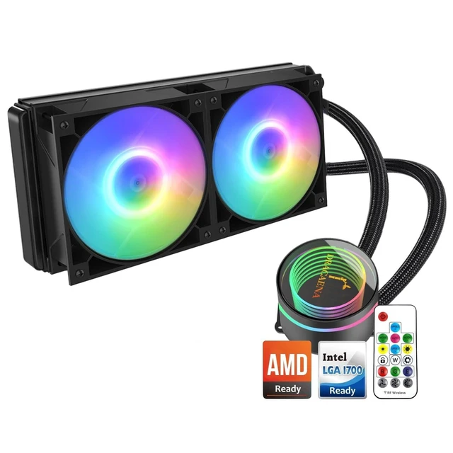Alt view image 6 of 10 - Dracaena 240mm AIO CPU Cooler, 240mm Radiator, 2x120mm ARGB PWM Fans,Color Change Remote,Leakproof Technology,High Flow Pump,ARGB Liquid Cooling System,AMD AM5/AM4-Intel LGA 1700/1200/115X