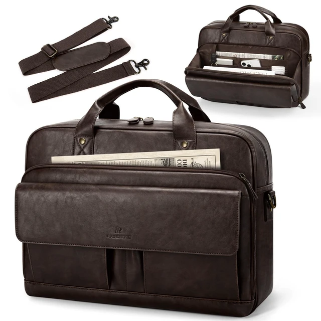 Alt view image 6 of 10 - RAINSMORE Mens Laptop Bag PU Leather Messenger Bag 15.6 Inch Briefcase for Men Vintage Computer Satchel Shoulder Bag for Work, Business,Travel, Office, Coffee