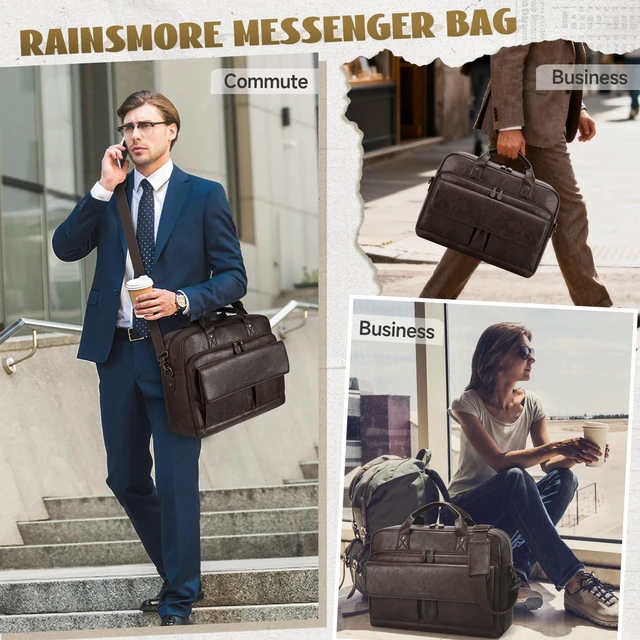 Alt view image 7 of 10 - RAINSMORE Mens Laptop Bag PU Leather Messenger Bag 15.6 Inch Briefcase for Men Vintage Computer Satchel Shoulder Bag for Work, Business,Travel, Office, Coffee