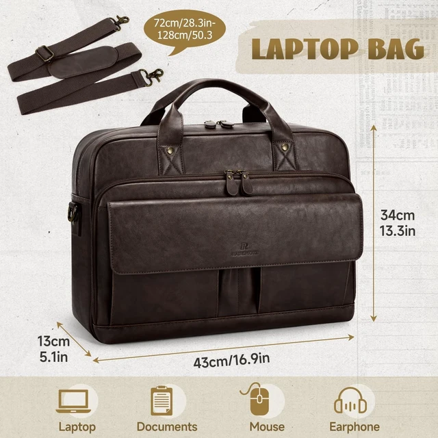 Alt view image 9 of 10 - RAINSMORE Mens Laptop Bag PU Leather Messenger Bag 15.6 Inch Briefcase for Men Vintage Computer Satchel Shoulder Bag for Work, Business,Travel, Office, Coffee