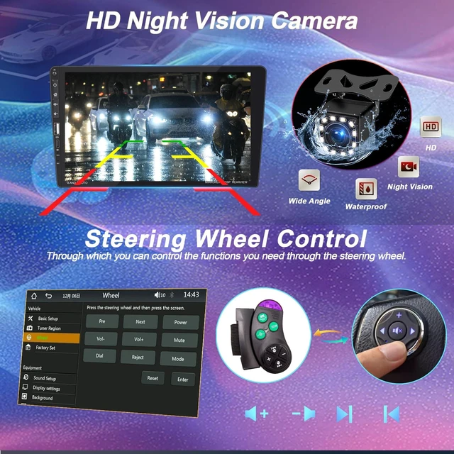 Alt view image 9 of 10 - 9 Inch Single DIN Car Stereo with Wireless Apple CarPlay Android Auto, Car Radio, 9" IPS Capacitance Touchscreen, Bluetooth 5.2, FM Receiver, Backup Camera,USB/Type-C, subwoofer, Apple Car Play