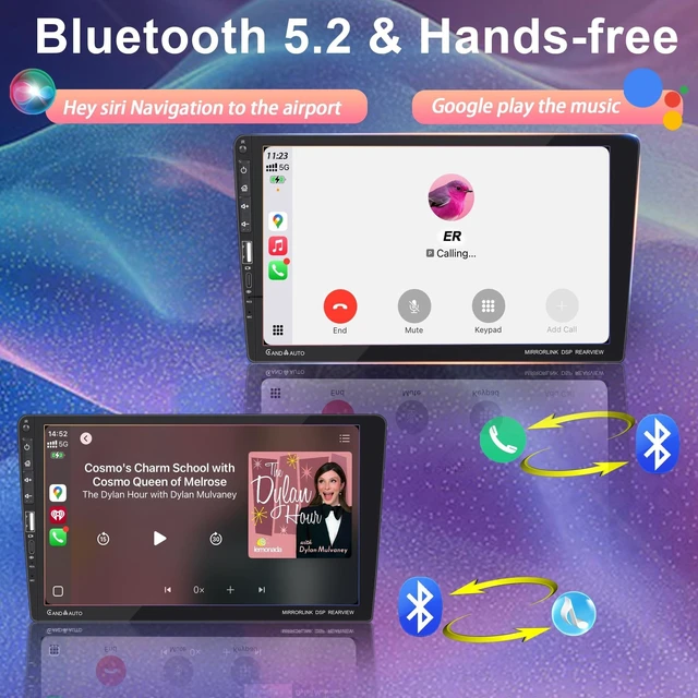 Alt view image 8 of 10 - 9 Inch Single DIN Car Stereo with Wireless Apple CarPlay Android Auto, Car Radio, 9" IPS Capacitance Touchscreen, Bluetooth 5.2, FM Receiver, Backup Camera,USB/Type-C, subwoofer, Apple Car Play