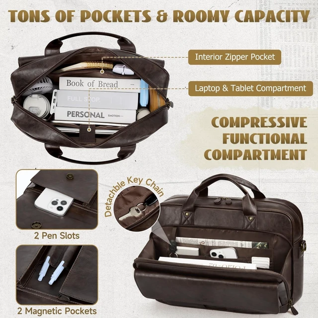 Alt view image 8 of 10 - RAINSMORE Mens Laptop Bag PU Leather Messenger Bag 15.6 Inch Briefcase for Men Vintage Computer Satchel Shoulder Bag for Work, Business,Travel, Office, Coffee