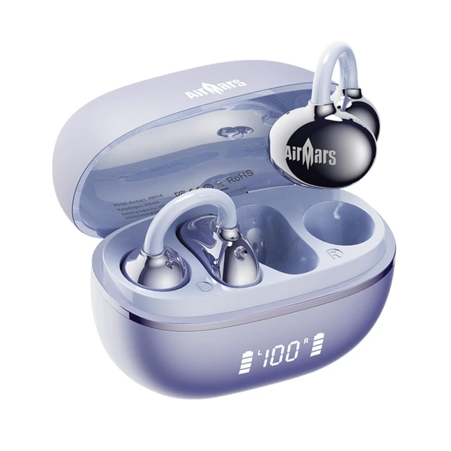Alt view image 6 of 10 - AIRMARS ABO16 Clip On Earbuds, Lightweight Open Ear Clip Wireless Earbuds, Bluetooth 5.4, Hi-Fi Stereo, 28-Hour Battery, LED Display, for Running, Workouts (Purple)