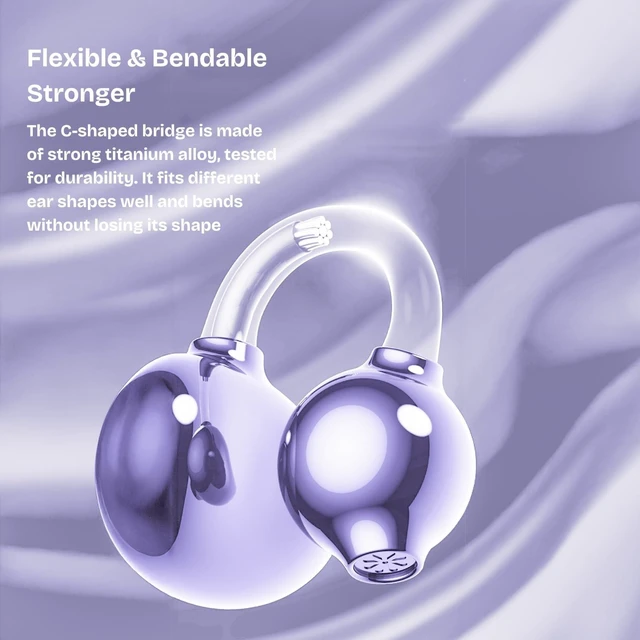 Alt view image 9 of 10 - AIRMARS ABO16 Clip On Earbuds, Lightweight Open Ear Clip Wireless Earbuds, Bluetooth 5.4, Hi-Fi Stereo, 28-Hour Battery, LED Display, for Running, Workouts (Purple)