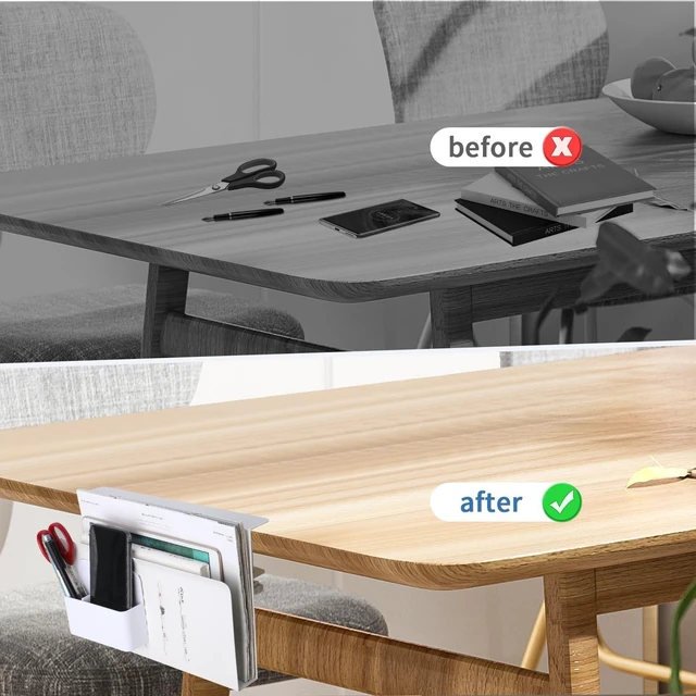 Alt view image 7 of 10 - osseph Desk Side Storage, Desk Laptop Holder with Magnetic Pen Holder, No Drill Desk Side Organizer for Office and Home Fits Flat Edge 0.3" to 2.3"