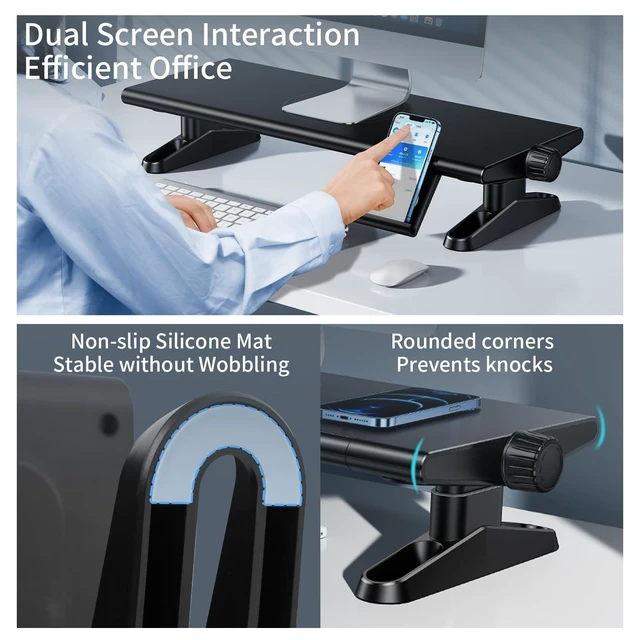 Alt view image 9 of 10 - NIFBANG Computer Monitor Stand Riser for Desk,4.4-5.7 Inches Freely Height Adjustable with Cellphone Holder,Multi-Purpose Desktop Organizer Monitor Stands Riser for Computer,Laptop,Printer,TV (BLack)