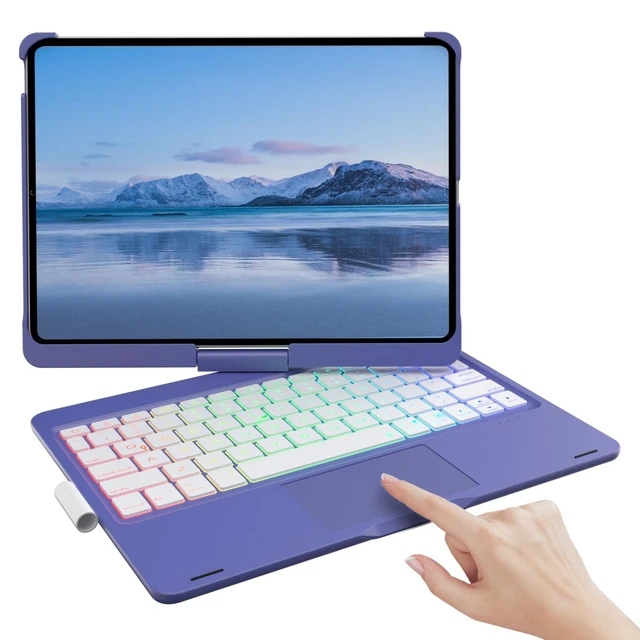 Alt view image 6 of 10 - Mollenmell TouchPad Keyboard Case for iPad 10th Generation&iPad 11th(A16,2025),iPad Air 11M3,M2/iPad Pro 11 inch Keyboard360Swivel,7 Use Modes,Rainbow Backlight (Bright Purple)