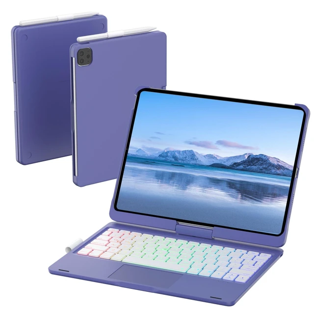 Alt view image 7 of 10 - Mollenmell TouchPad Keyboard Case for iPad 10th Generation&iPad 11th(A16,2025),iPad Air 11M3,M2/iPad Pro 11 inch Keyboard360Swivel,7 Use Modes,Rainbow Backlight (Bright Purple)
